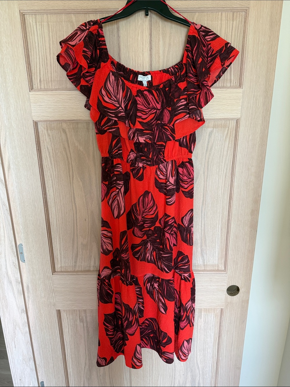 sofia by sofia vergara Red Tropical Leaf Midi Dress